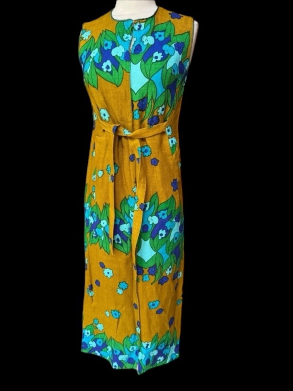 1960s Neiman Marcus Floral, Barkcloth, A-Line Dress